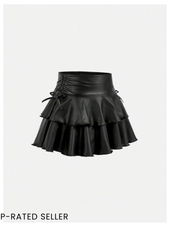 Girls High Waisted Ruffle Layered Mini Skirt Flowy Skater Tennis Style - Picture 3 of 5